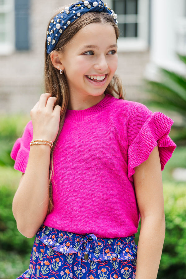 Girls: The Jessica Magenta Ruffle Knit Sweater
