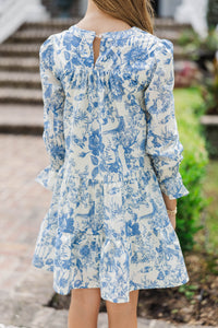 Girls: In Your Happy Place Blue Toile Print Dress