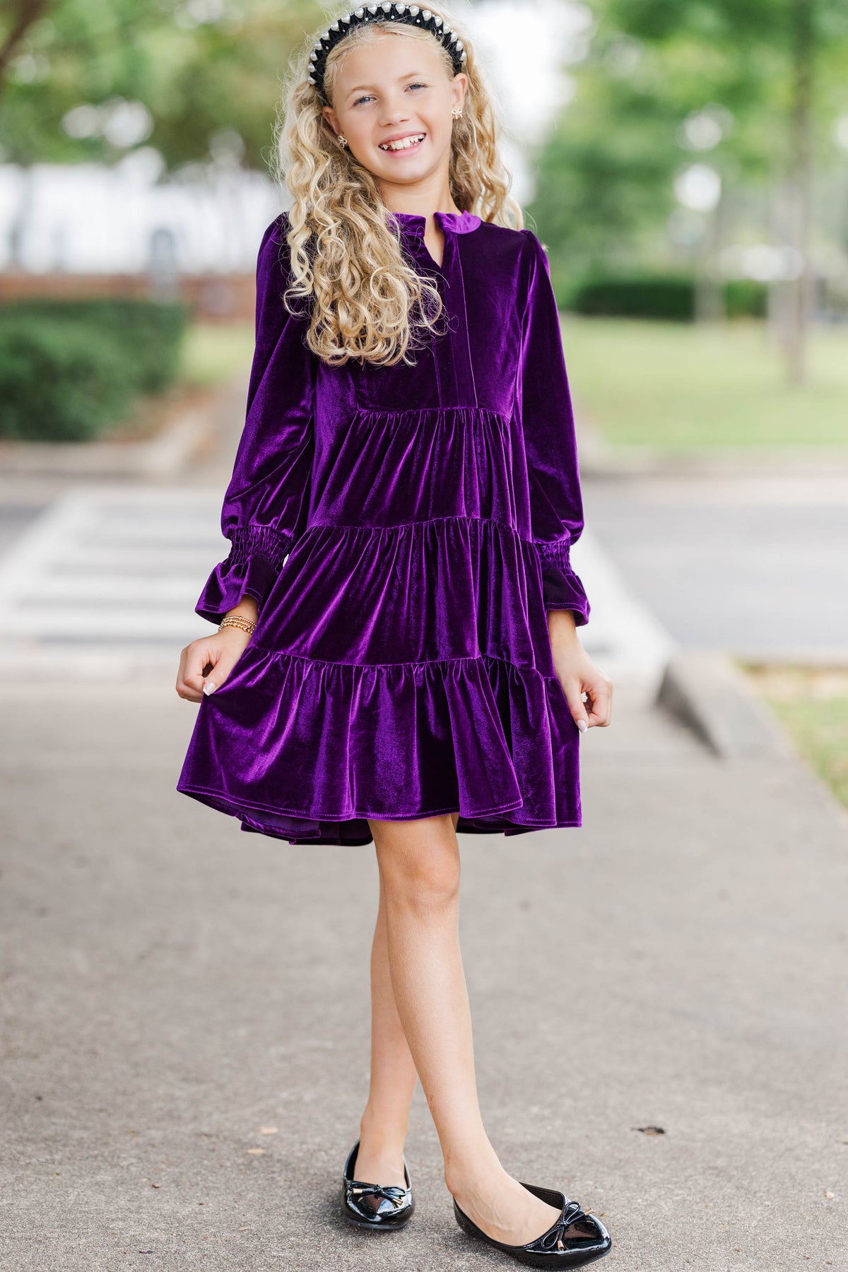 plum velvet dress Girls: In Your Happy Place Purple Dress, (10/12) - The Mint Julep Boutique This listing is for a deposit only of the Plum Velvet Dress Plum Velvet V-neck Organza Bishop