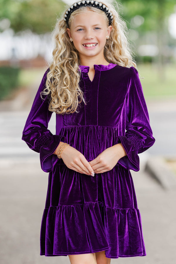 Girls: In Your Happy Place Plum Purple Velvet Dress