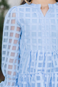 Girls: In Your Happy Place Light Blue Textured Dress