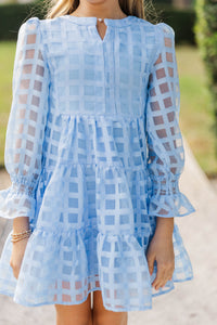 Girls: In Your Happy Place Light Blue Textured Dress