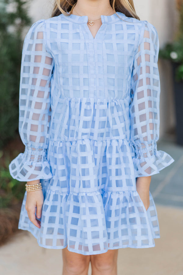 Girls: In Your Happy Place Light Blue Textured Dress