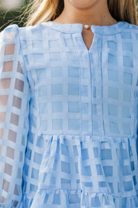 Girls: In Your Happy Place Light Blue Textured Dress