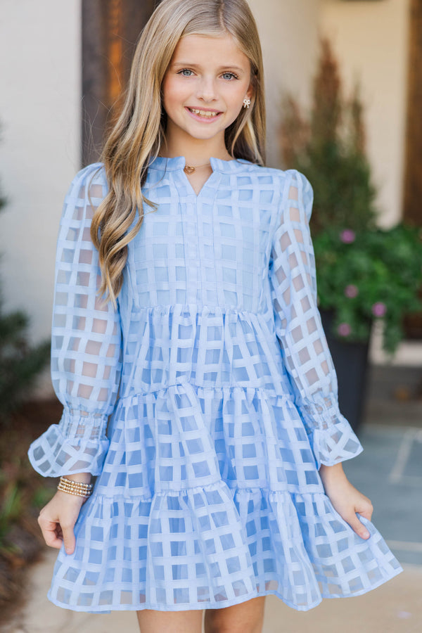 Girls: In Your Happy Place Light Blue Textured Dress