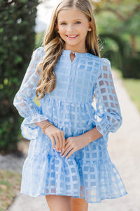 Girls: In Your Happy Place Light Blue Textured Dress