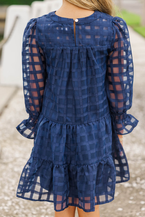 Girls: In Your Happy Place Navy Blue Textured Dress