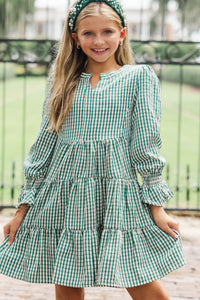 Girls: In Your Happy Place Emerald Green Gingham Dress