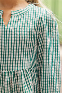 Girls: In Your Happy Place Emerald Green Gingham Dress