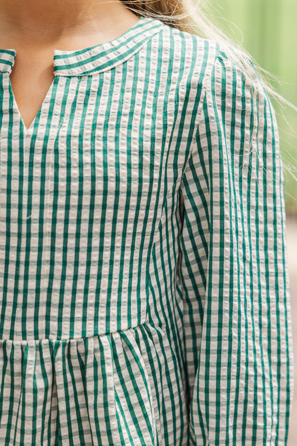 Girls: In Your Happy Place Emerald Green Gingham Dress