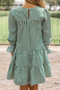 Girls: In Your Happy Place Emerald Green Gingham Dress