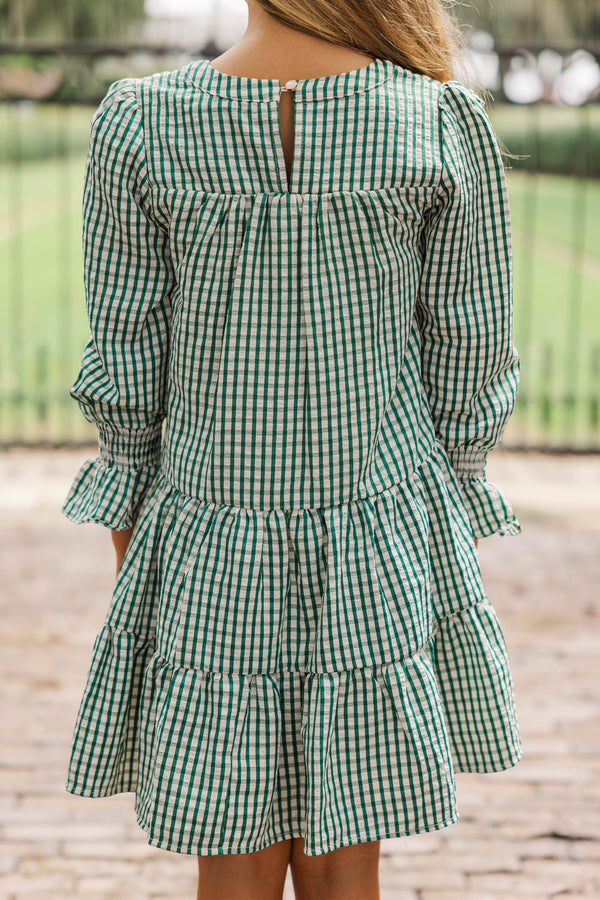 Girls: In Your Happy Place Emerald Green Gingham Dress