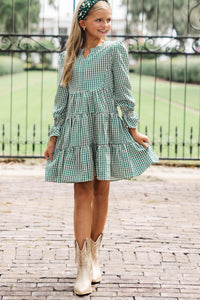 Girls: In Your Happy Place Emerald Green Gingham Dress