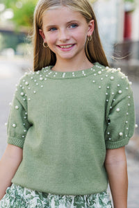 Girls: Tell Your Story Olive Green Embellished Sweater