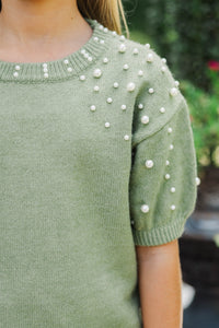 Girls: Tell Your Story Olive Green Embellished Sweater