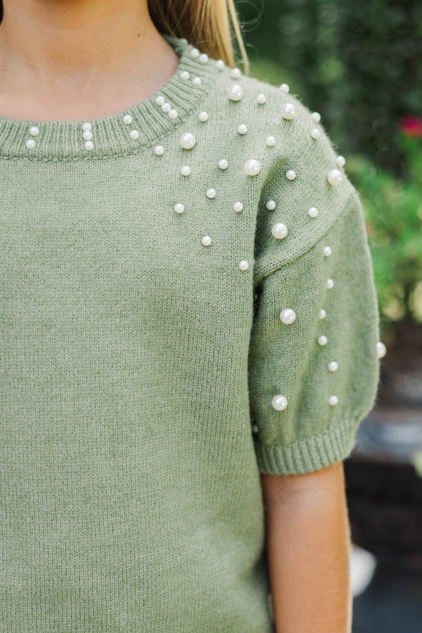Girls: Tell Your Story Olive Green Embellished Sweater