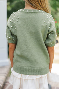 Girls: Tell Your Story Olive Green Embellished Sweater