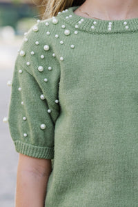 Girls: Tell Your Story Olive Green Embellished Sweater