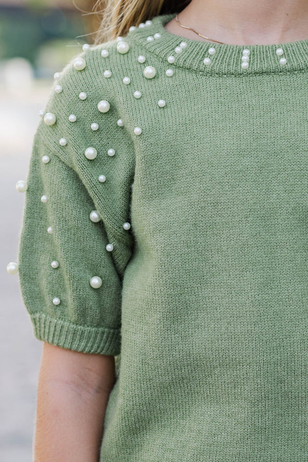 Girls: Tell Your Story Olive Green Embellished Sweater