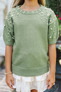 Girls: Tell Your Story Olive Green Embellished Sweater