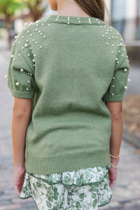 Girls: Tell Your Story Olive Green Embellished Sweater