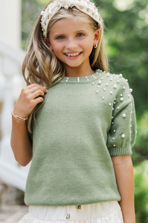 Girls: Tell Your Story Olive Green Embellished Sweater