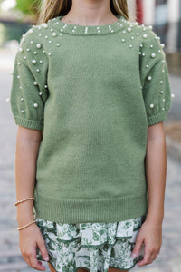 Girls: Tell Your Story Olive Green Embellished Sweater