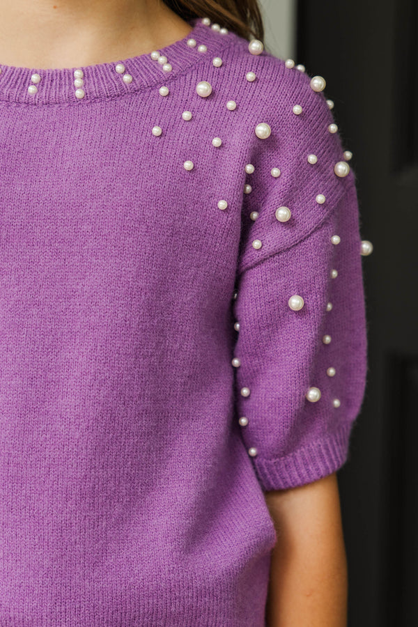 Girls: Tell Your Story Plum Purple Embellished Sweater