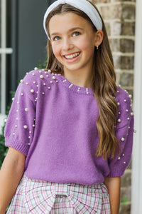 Girls: Tell Your Story Plum Purple Embellished Sweater