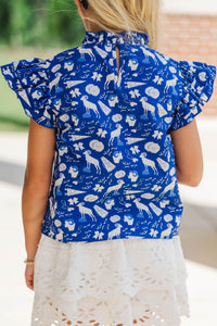 Girls: A True Beauty Navy Rams Print Blouse