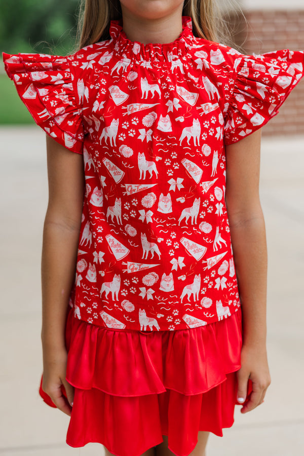 Girls: A True Beauty Red Husky Print Blouse
