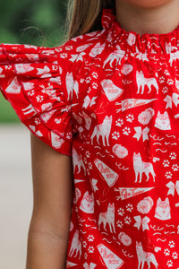 Girls: A True Beauty Red Husky Print Blouse
