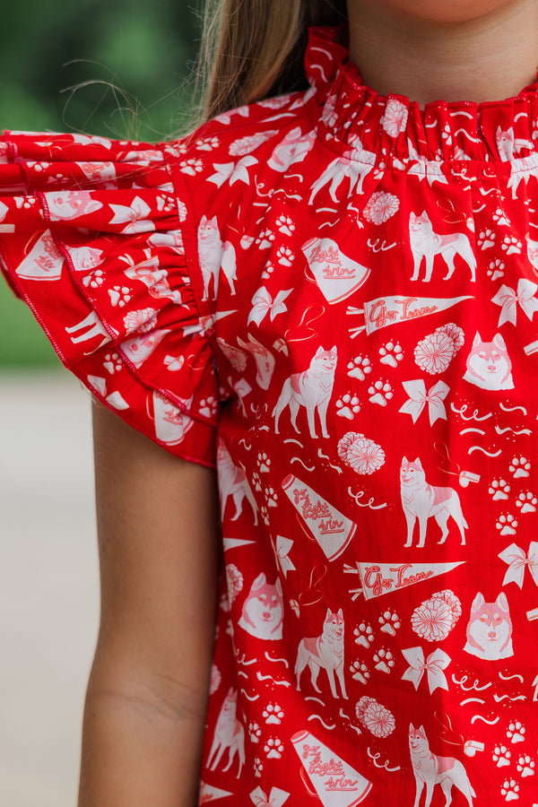 Girls: A True Beauty Red Husky Print Blouse