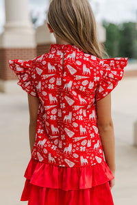 Girls: A True Beauty Red Husky Print Blouse