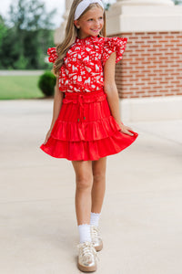 Girls: A True Beauty Red Husky Print Blouse