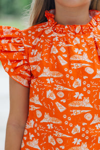 Girls: A True Beauty Orange Tiger Print Blouse