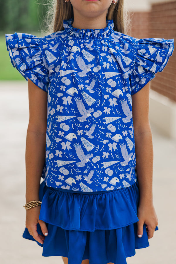 Girls: A True Beauty Royal Blue Eagle Print Blouse
