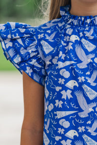 Girls: A True Beauty Royal Blue Eagle Print Blouse