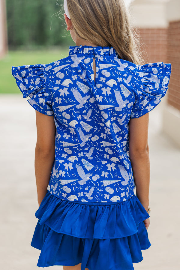Girls: A True Beauty Royal Blue Eagle Print Blouse
