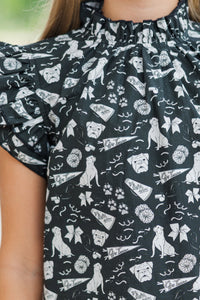 Girls: A True Beauty Black Bulldog Print Blouse
