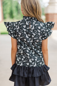 Girls: A True Beauty Black Bulldog Print Blouse