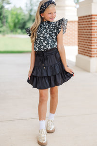 Girls: A True Beauty Black Bulldog Print Blouse