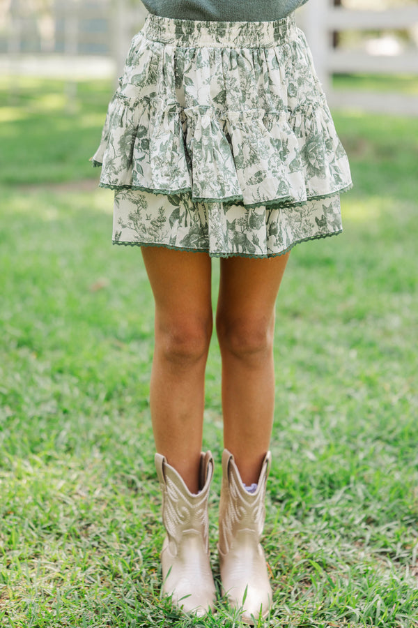 Girls: Sweet Dreams Olive Toile Skort