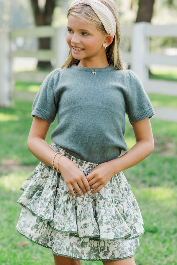 Girls: Sweet Dreams Olive Toile Skort