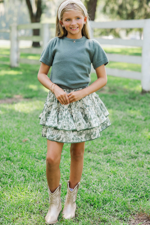 Girls: Sweet Dreams Olive Toile Skort