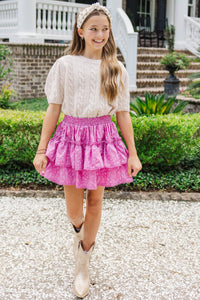 Girls: Warm Welcomes Oatmeal Cable Knit Sweater