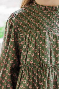 Girls: All About It Olive Green Medallion Print Babydoll Dress