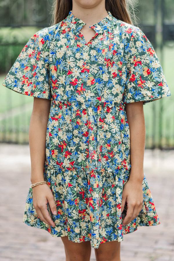 Girls: The Stephanie Emerald Floral Babydoll Dress