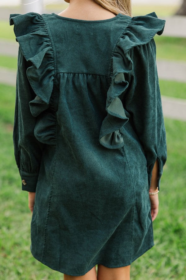 Girls: Never Too Late Emerald Green Corduroy Dress