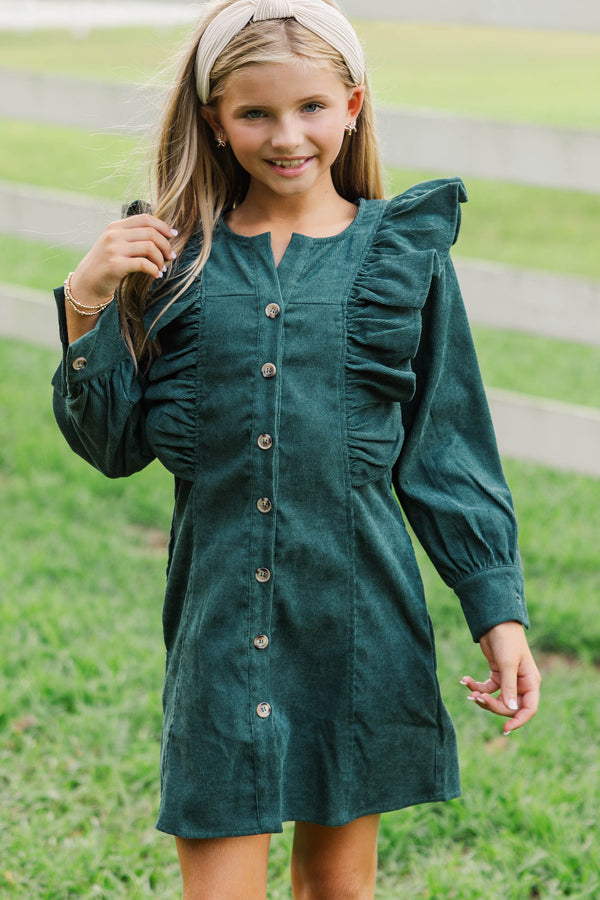 Girls: Never Too Late Emerald Green Corduroy Dress